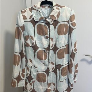 Vintage-Inspired Brown & White Geometric Women's Dress Coat